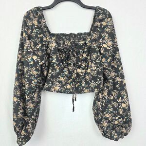 Floral Crop Top Puff Sleeve L Top Blouse